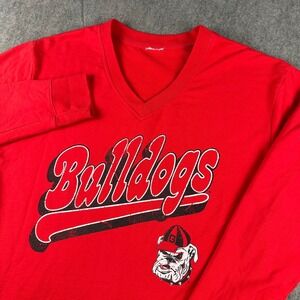 Georgia Bulldogs V‎ Neck Sweatshirt Womens XL Red Pullover Football Vintage Logo
